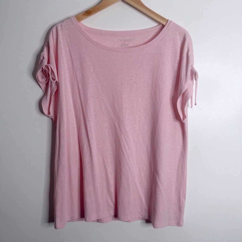 NWOT Talbots Pink Linen Blend Tie‎ Sleeves XL Casual Spring Summer Everyday Top